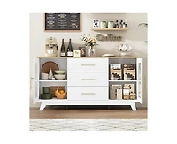 gaomon Coffer Bar Cabinet with 2 Fluted Glass Doors, 56" Modern Sideboard Buffet Cabinet with 3 Drawers, White Large Storage Cabinet for Kitchen Dinin