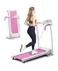 Hongge Folding Treadmill with 12 Preset Programs and Lcd Display-White