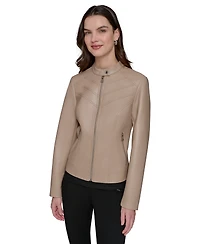 Karl Lagerfeld Paris Women's Fitted Mock-Neck Faux-Leather Jacket