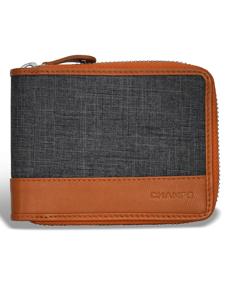 Champs Men's Denim Collection Leather Zip Around Wallet