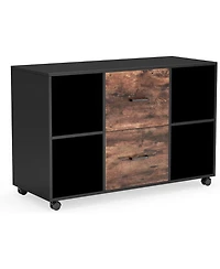 Tribesigns Large Mobile Lateral Filing Cabinet, 2 Drawer File Cabinet with Storage Shelves and Rolling Wheels