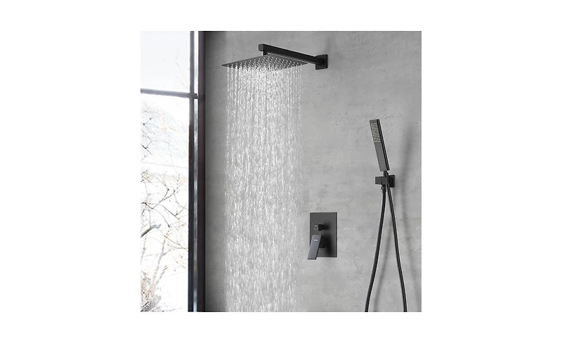 Slickblue Male Npt Matte Black Shower System - Rain Shower Head and Handheld Faucet Set for Bathroom