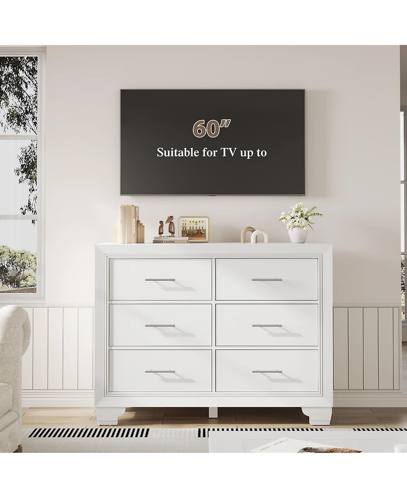 gaomon 6 Drawer Dresser for Bedroom, Wooden White Dresser, Modern Chest Dresser with Deep Drawers