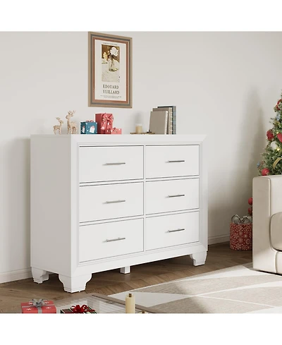 gaomon 6 Drawer Dresser for Bedroom, Wooden White Dresser, Modern Chest Dresser with Deep Drawers
