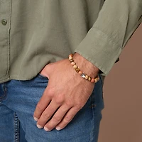 Lucky Brand Red Jasper Mens Bracelet, Stretch Beaded Bracelet for Men with Clover Logo and Jasper Beads