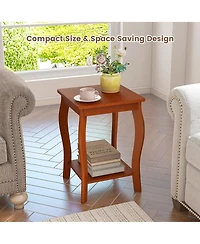 Gymax 2-Tier Square End Table Set of 2 Narrow Sofa Side Nightstand w/ Storage Shelf