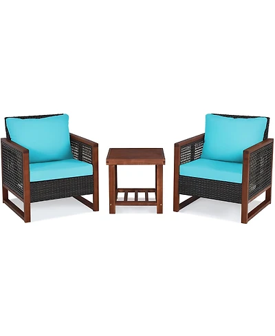 Sugift 3 Pieces Acacia Wood Patio Furniture Set with Coffee Table