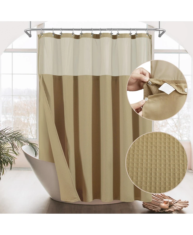 Awesome Home Cotton Blend Soft Waffle Weave Shower Curtain with Snap Liner