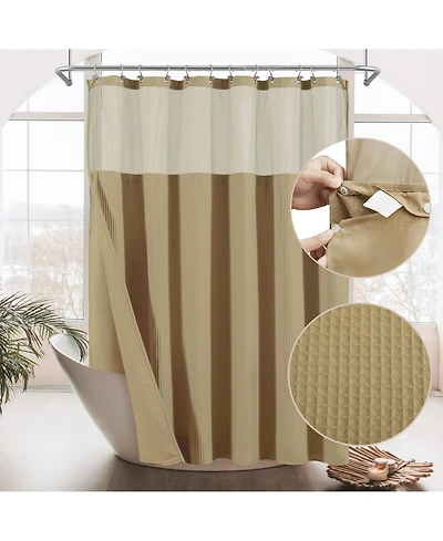 Awesome Home Cotton Blend Soft Waffle Weave Shower Curtain with Snap Liner