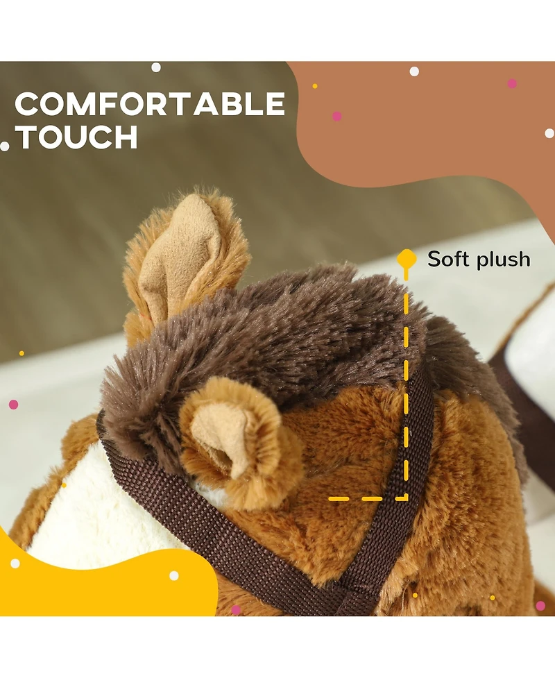 Qaba Baby Rocking Horse, Kids Ride on Horse w/ Sound, Safety Belt, Brown