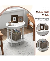 Gymax 2 Pcs 2-Tier End Table Oval Compact Sofa Side Nightstand w/ Storage Shelf