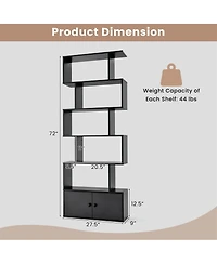 Gymax 2PCS 6-Tier Shaped Bookshelf w/ Cabinet 6-Tier Tall Bookcase w/ Doors