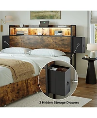 Hausource Queen/Full Size Bed Frame with Storage Headboard & 2 Drawers Platform Bed No Box Spring Needed, Queen