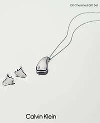 Calvin Klein Stainless Steel Pave Nugget Pendant Necklace & Stud Earrings Set