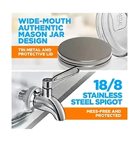 NutriChef 1-Gallon Glass Beverage Dispenser with Stainless Steel Tap & Lid