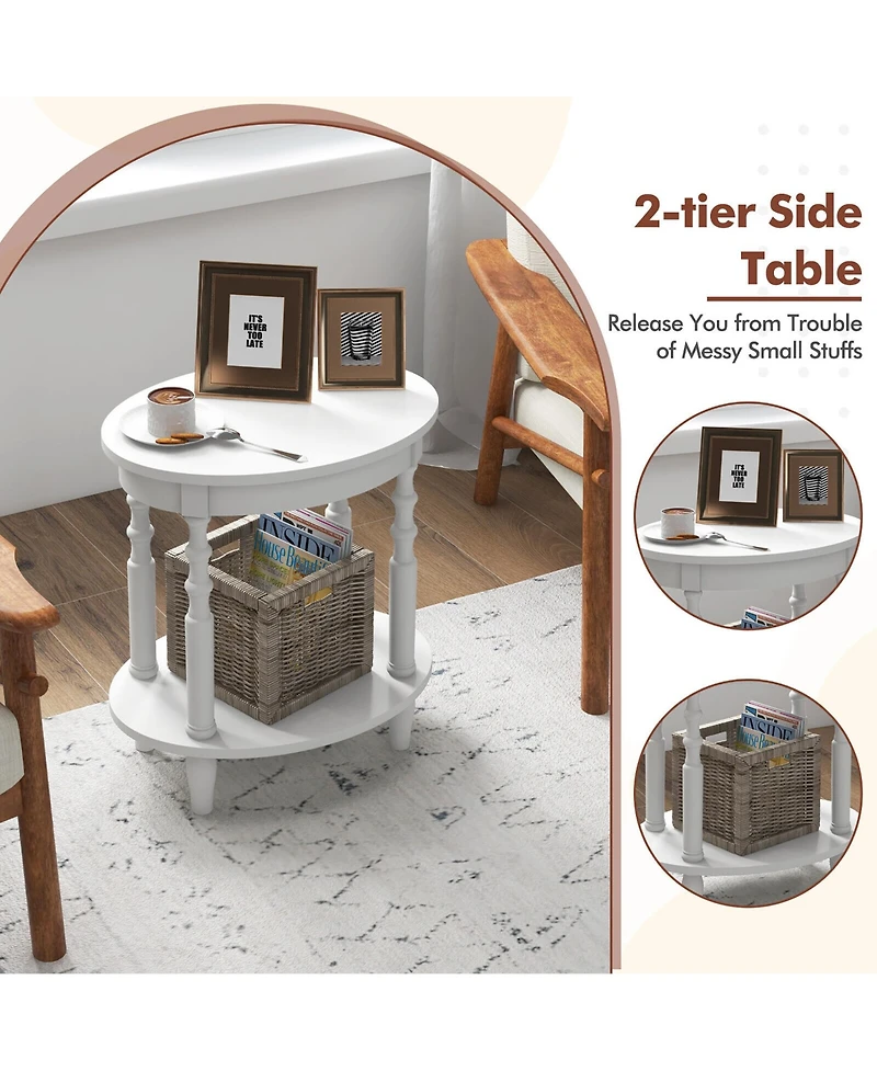 Gymax 2-Tier End Table Oval Compact Sofa Side Nightstand w/ Storage Shelf Espresso