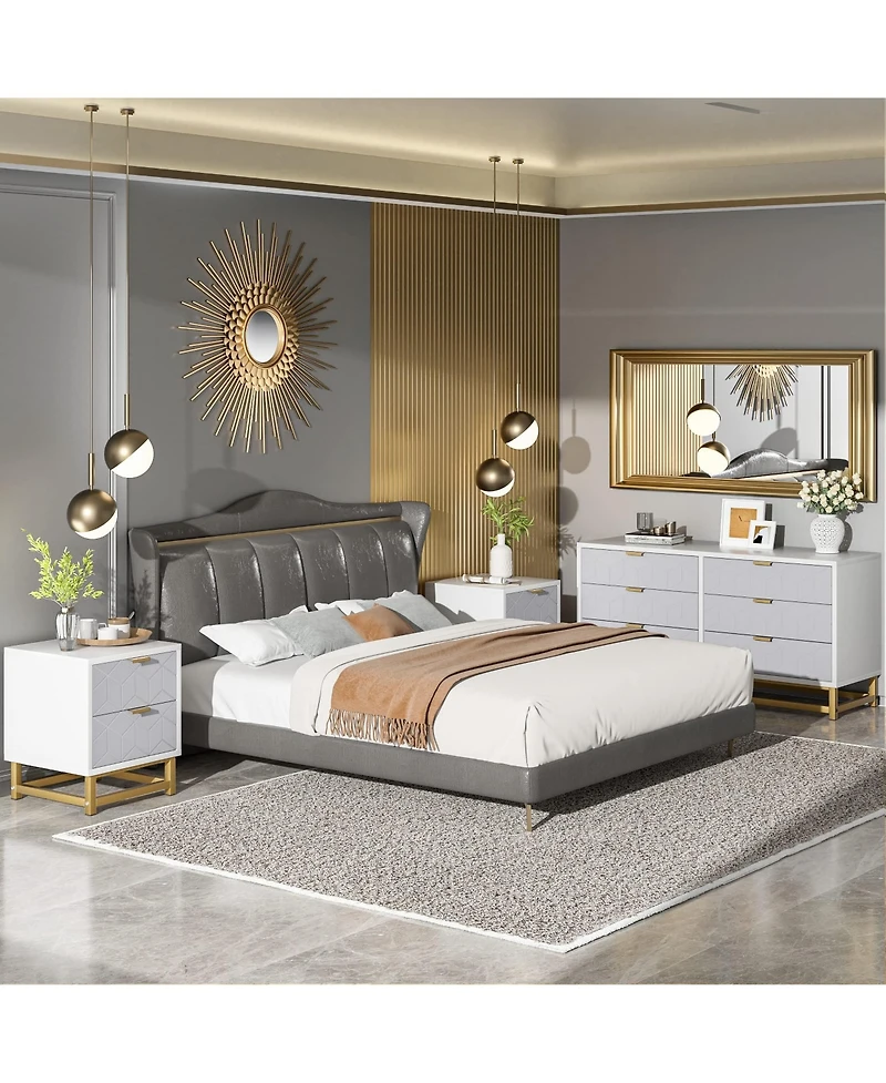 gaomon Grey Dresser for Bedroom, 6 Drawer Dresser with Metal Legs, Wood Dresser Chest Organizer with Wide Storage