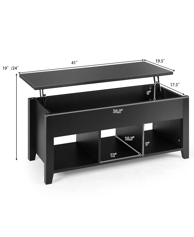 Gymax Lift Top Coffee Table w/ Storage Compartment Shelf Living Room Furniture Black