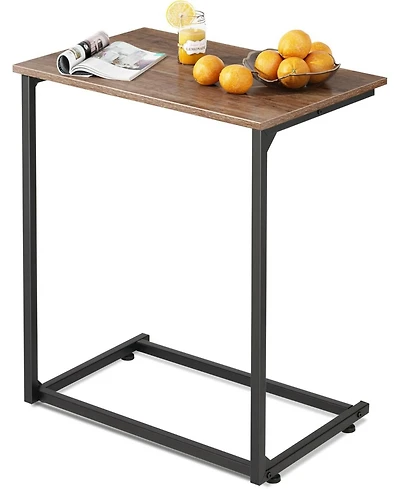 Wlive Wide Snack Side Table, C Shaped End Table for Sofa Couch and Bed, Laptop Table, Work from Home, 26 Inch Tall, Light Brown