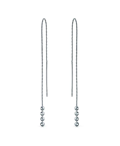 Bling Jewelry Geometric Minimalist Elegance Long Thin Chain Simple Four Bead Ball Threader Earrings .925 Sterling Silver