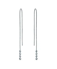 Bling Jewelry Geometric Minimalist Elegance Long Thin Chain Simple Four Bead Ball Threader Earrings .925 Sterling Silver