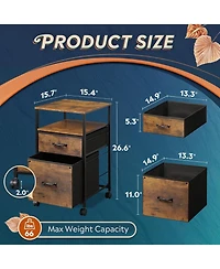 2 Drawer Mobile File Cabinet Rolling Printer Stand with Open Storage Shelf Fabric Vertical Filing Cabinet fits A4 or Letter Size for Home Office