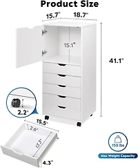 5-Drawer Wood Dresser with Top Cabinet Storage, Mobile Chest of Drawers, Wide Storage Space for Home Office