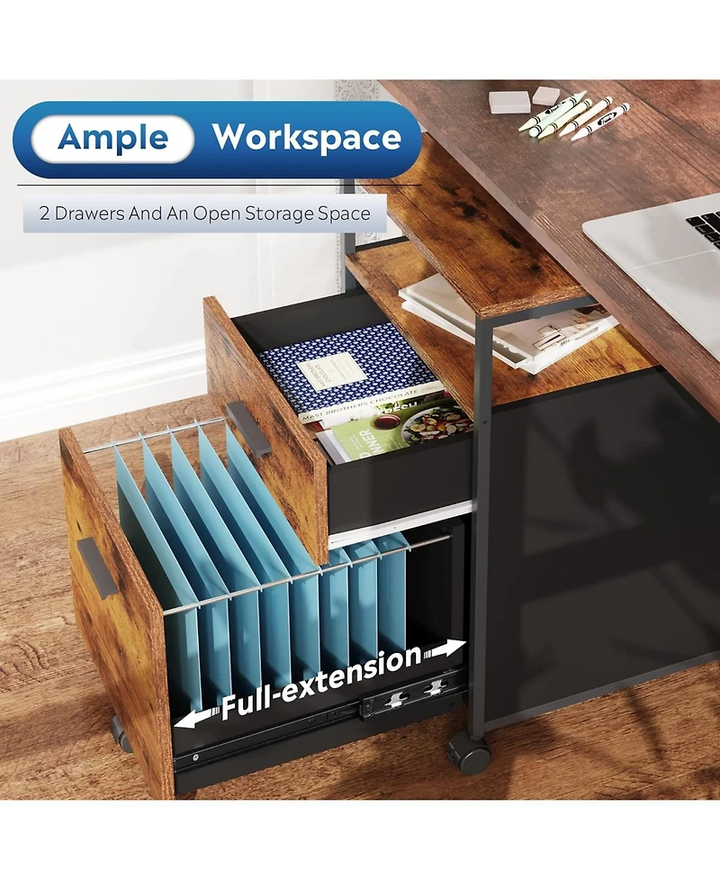 Galaxhero 2 Drawer File Cabinet, Mobile Printer Stand with Open Storage Shelf, Wood Filing Cabinet fits A4 or Letter Size for Home Office, Rustic Brow