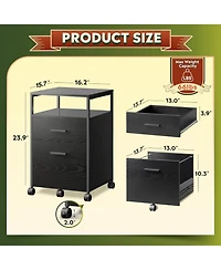 2 Drawer File Cabinet, Mobile Printer Stand with Open Storage Shelf, Wood Filing Cabinet fits A4 or Letter Size for Home Office, Black