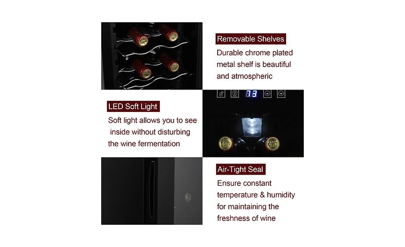 Slickblue Black 12-Bottle Electronic Wine Cabinet with Transparent Glass Door and Cold Rolled Sheet Design