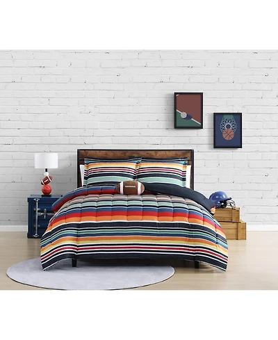 Alex + Bella Sportset Stripe Black Multi 4-Piece Soft Microfiber Comforter Set - Full
