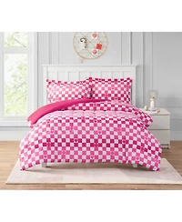 Alex + Bella Checkerboard Hearts Hot Pink 3-Piece Ultra Soft Microfiber Comforter Set - Full