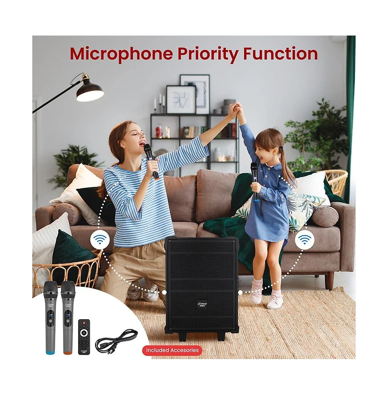 Pyle 10'' Portable Wireless Bluetooth Speaker System - Built-in Rechargeable Battery, Wireless Microphone, Usb/Micro Sd/Fm