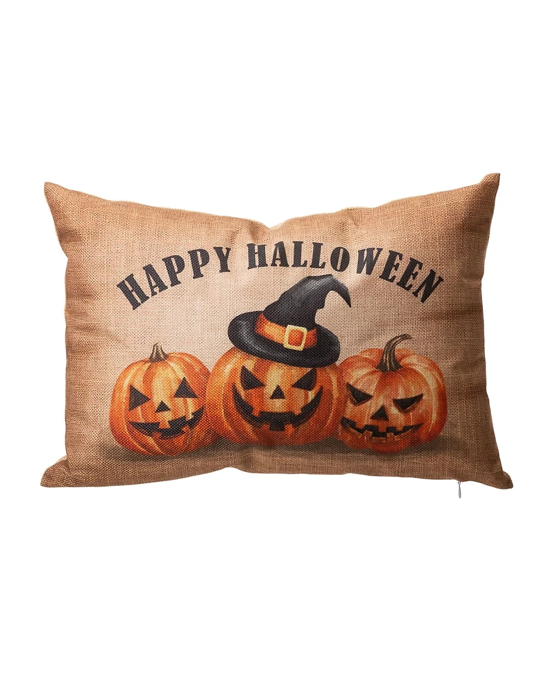 Glitzhome Faux Burlap Happy Halloween Pumpkin Pillow, 18"