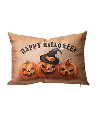 Glitzhome Faux Burlap Happy Halloween Pumpkin Pillow, 18"