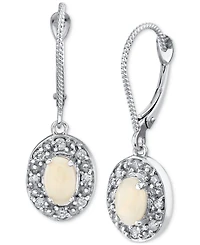 !Fidea Factory Opal (5/8 ct. t.w.) & Diamond (1/4 ct. t.w.) Halo Leverback Drop Earrings in 14k White Gold