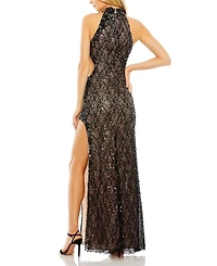Mac Duggal Women's Side Cut Out High Neck Sequin Gown