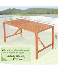 Sugift 55 Inch Patio Rectangular Acacia Wood Dining Table with Umbrella Hole