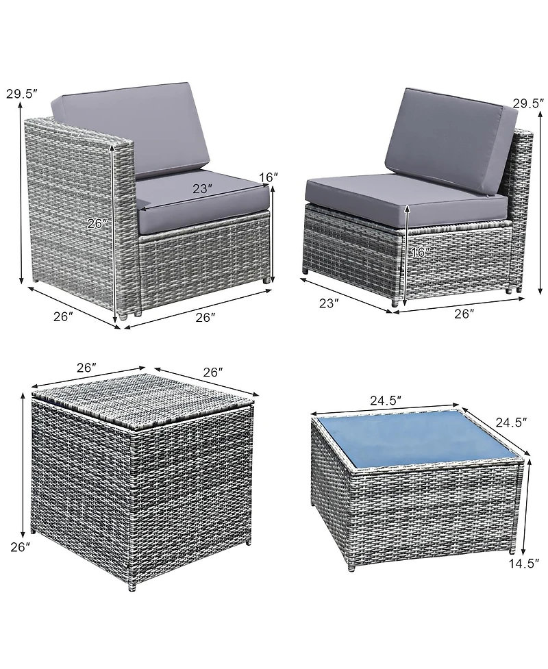 Sugift 8 Pieces Wicker Sofa Rattan Dining Set Patio Furniture with Storage Table-Gray