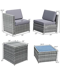 Sugift 8 Pieces Wicker Sofa Rattan Dining Set Patio Furniture with Storage Table-Gray