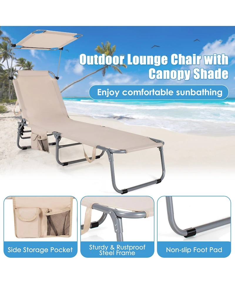 Sugift Set of 2 Portable Reclining Chair with 5 Adjustable Positions-Beige