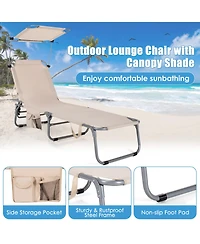 Sugift Set of 2 Portable Reclining Chair with 5 Adjustable Positions-Beige