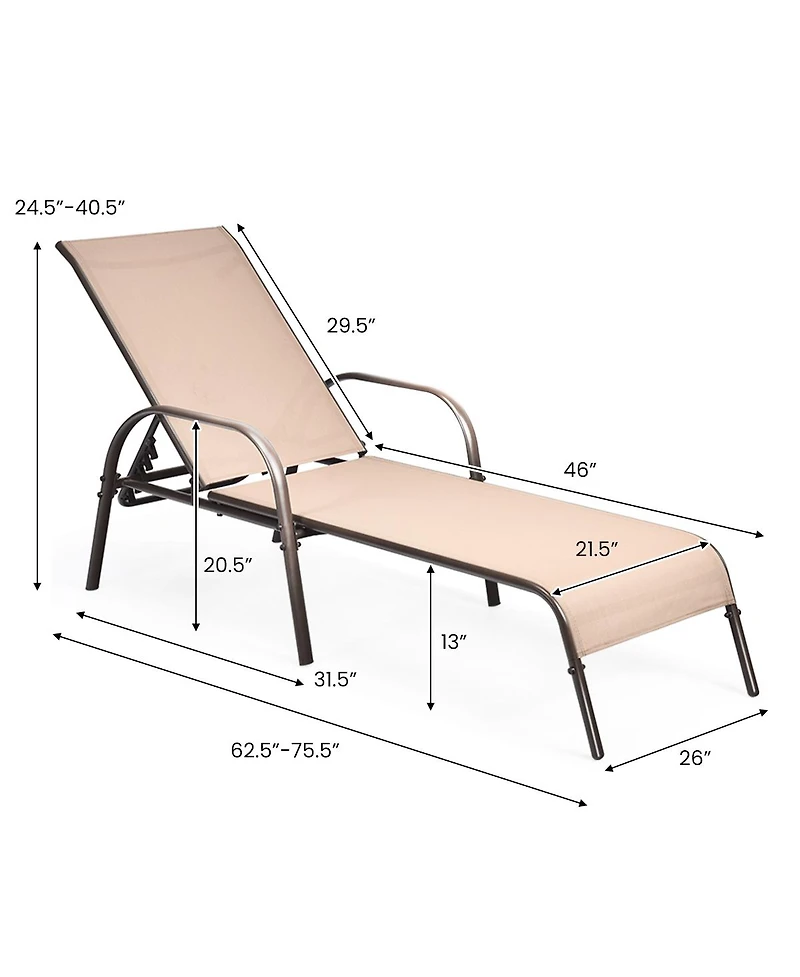 Sugift Adjustable Patio Chaise Folding Lounge Chair with Backrest-Brown