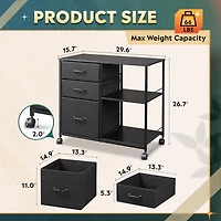 3 Drawer Mobile File Cabinet, Rolling Printer Stand with Open Storage Shelf, Fabric Lateral Filing Cabinet fits A4 or Letter Size for Home Office