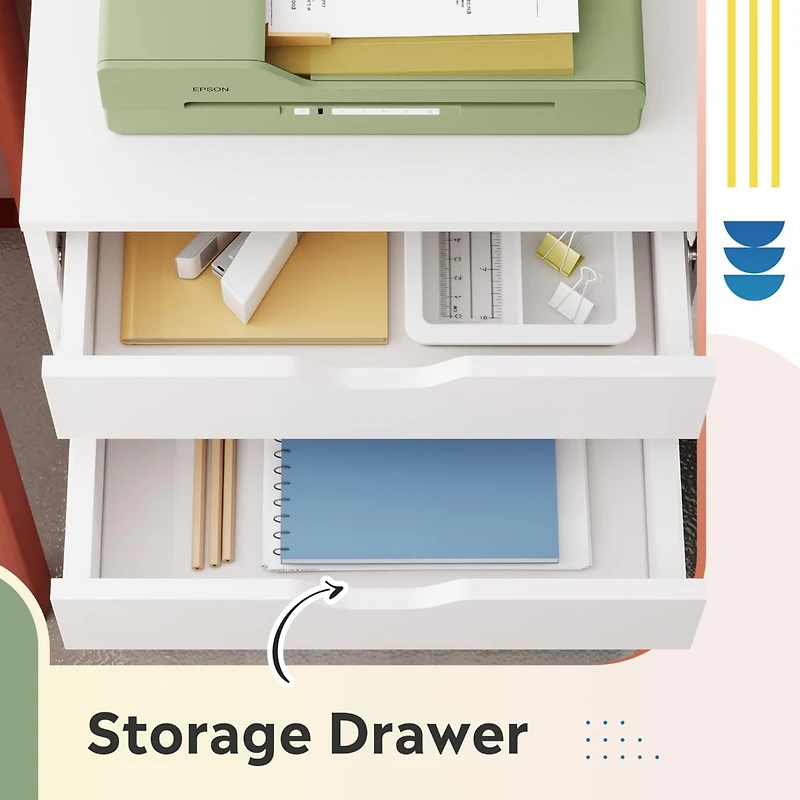 7-Drawer Chest, Wood Storage Dresser File Cabinet with Wheels, White