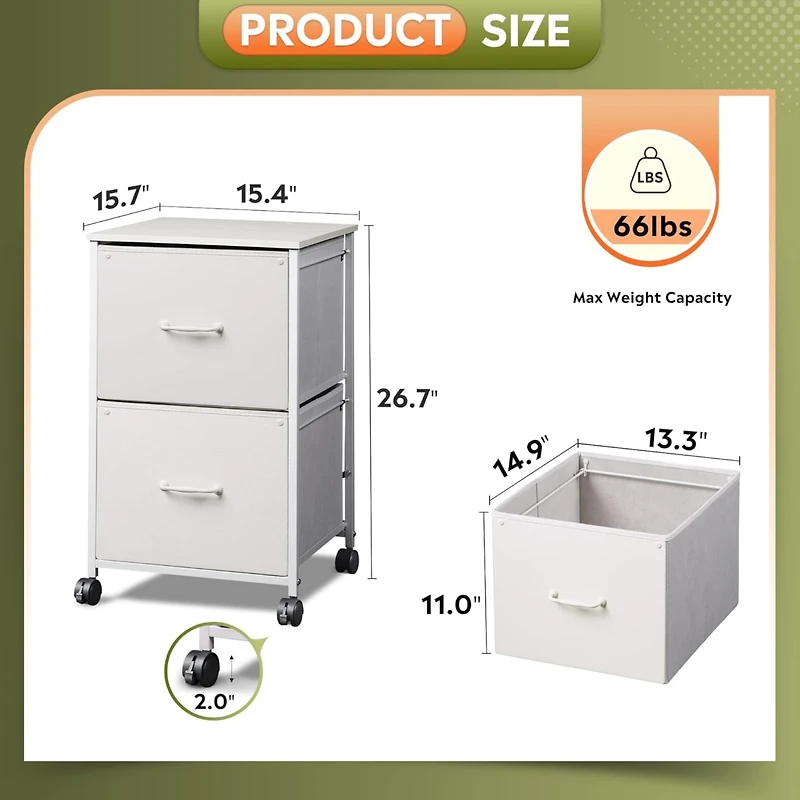 Galaxhero 2 Drawer Mobile File Cabinet, Rolling Printer Stand with Open Storage Shelf, Fabric Vertical Filing Cabinet fits A4 or Letter Size for Home