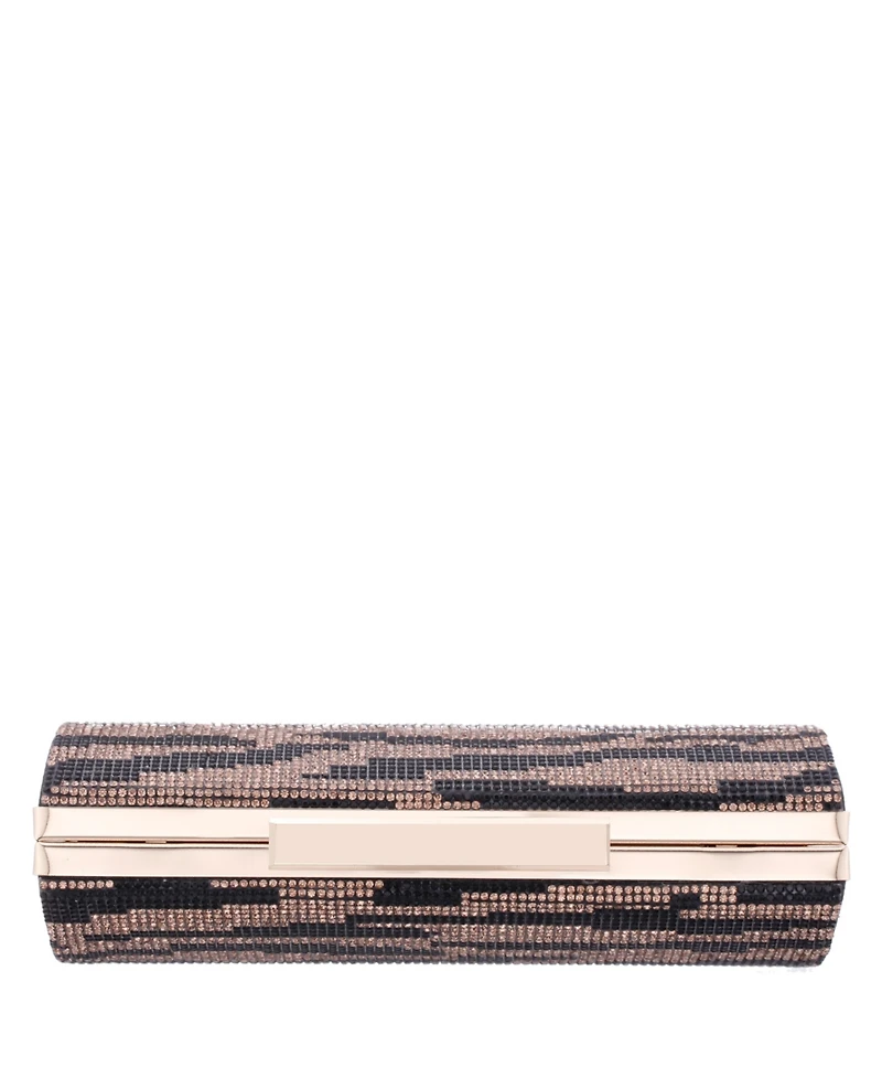 Nina Zebra Print Crystal Curved Minaudiere Clutch