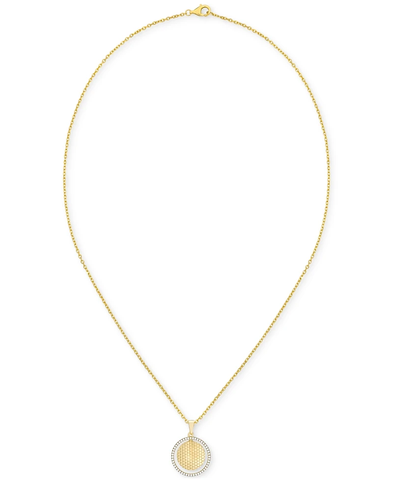 Diamond Border Honeycomb Double Circle Pendant Necklace (1/5 ct. t.w.) in 14k Gold-Plated Sterling Silver