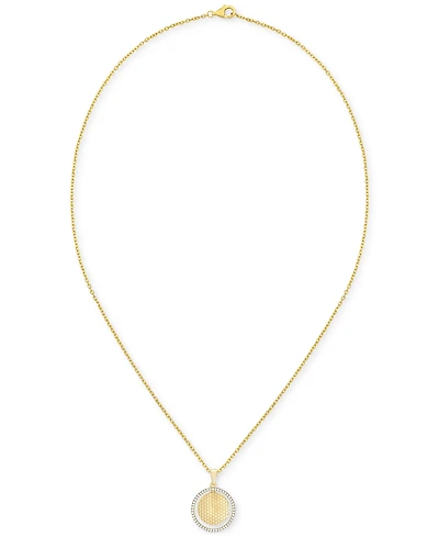 Diamond Border Honeycomb Double Circle Pendant Necklace (1/5 ct. t.w.) in 14k Gold-Plated Sterling Silver