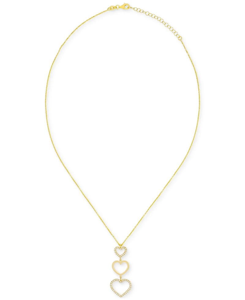 Diamond Graduated Open Heart Pendant Necklace (1/3 ct. t.w.) in 14k Gold-Plated Sterling Silver, 18"+2" extender
